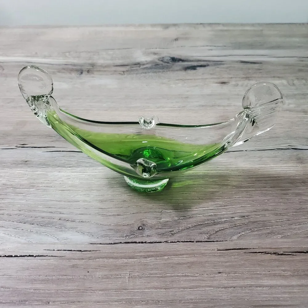 Vintage Art Glass Gondola Boat Green Sommerso Mid Century Italy